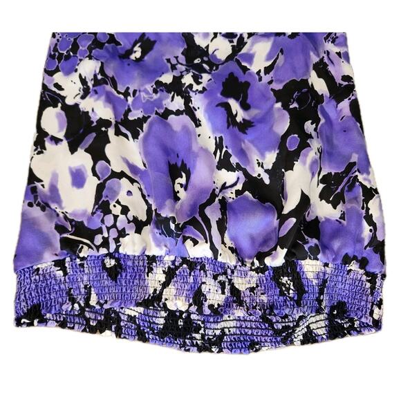 Bebe SILK Purple Floral Halter V Neck Tie Top XS Backless Vacation - Picture 4 of 5